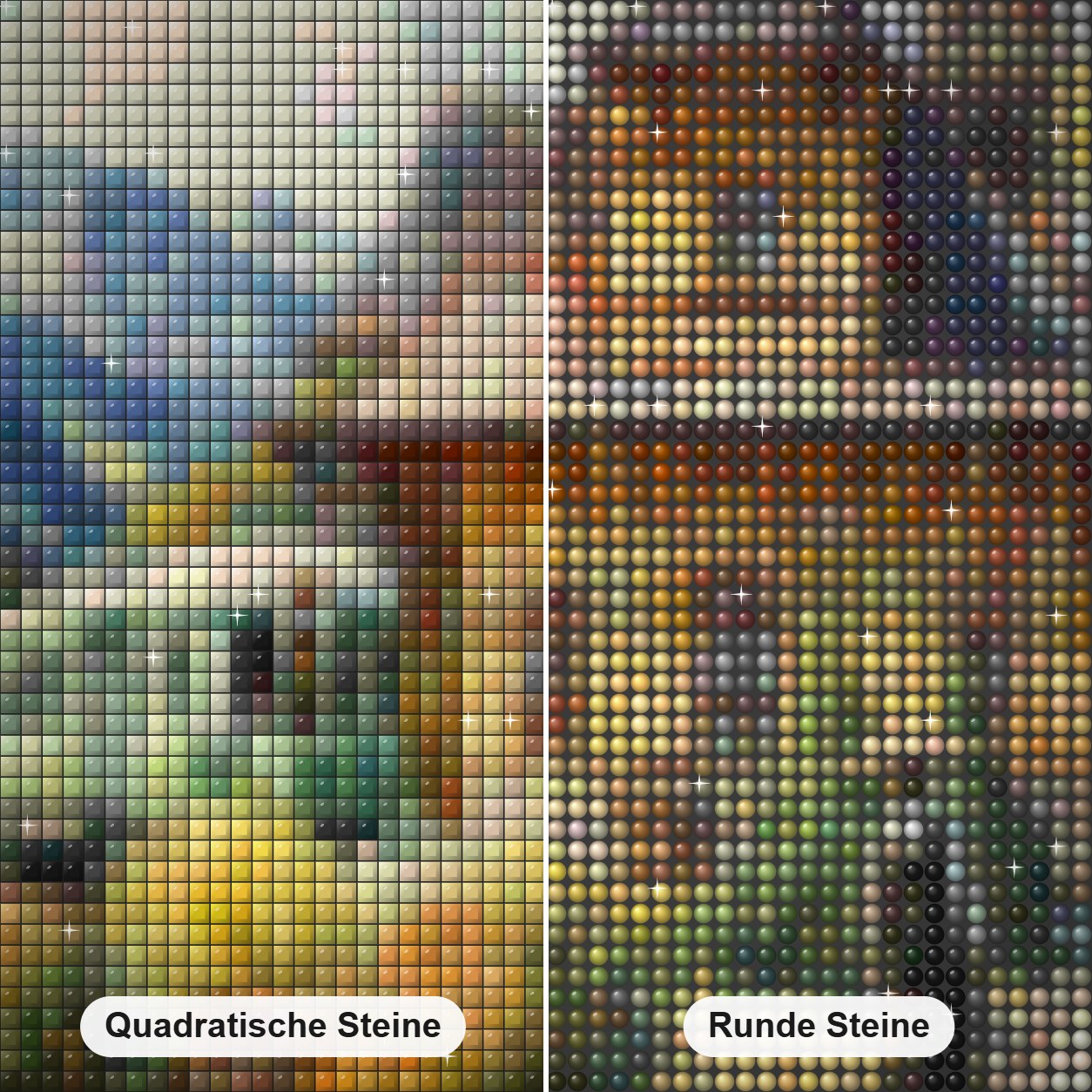 Ein lässiger Sommertag Diamond Painting Nahaufnahme mit quadratischen und runden Steinen