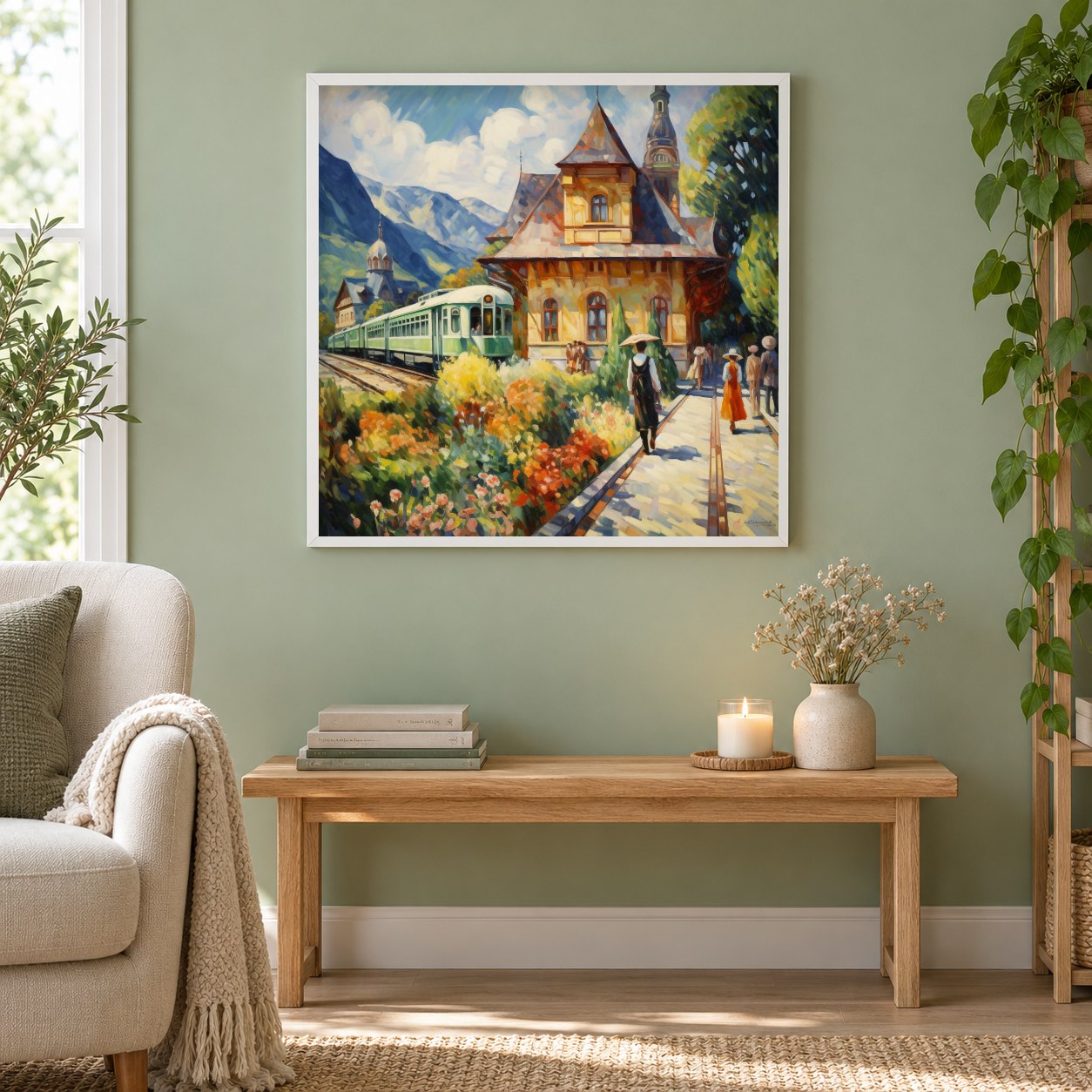 Ein lässiger Sommertag als gerahmtes Diamond Painting im Wohnzimmer