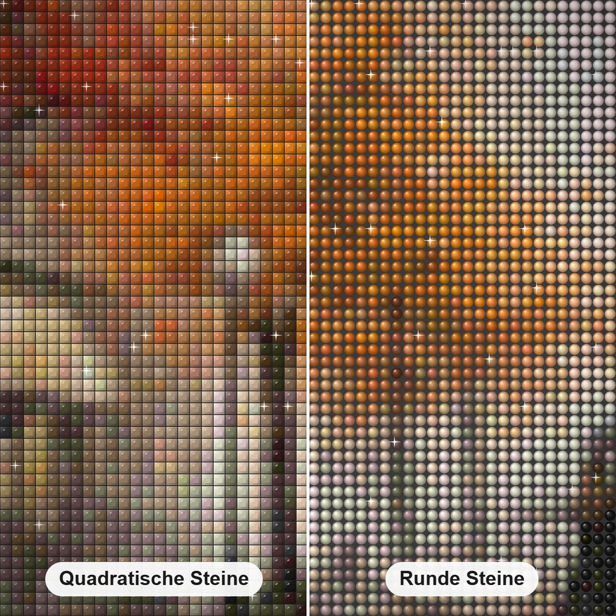 Ein Paar geht auf einer Straße Diamond Painting Nahaufnahme mit quadratischen und runden Steinen
