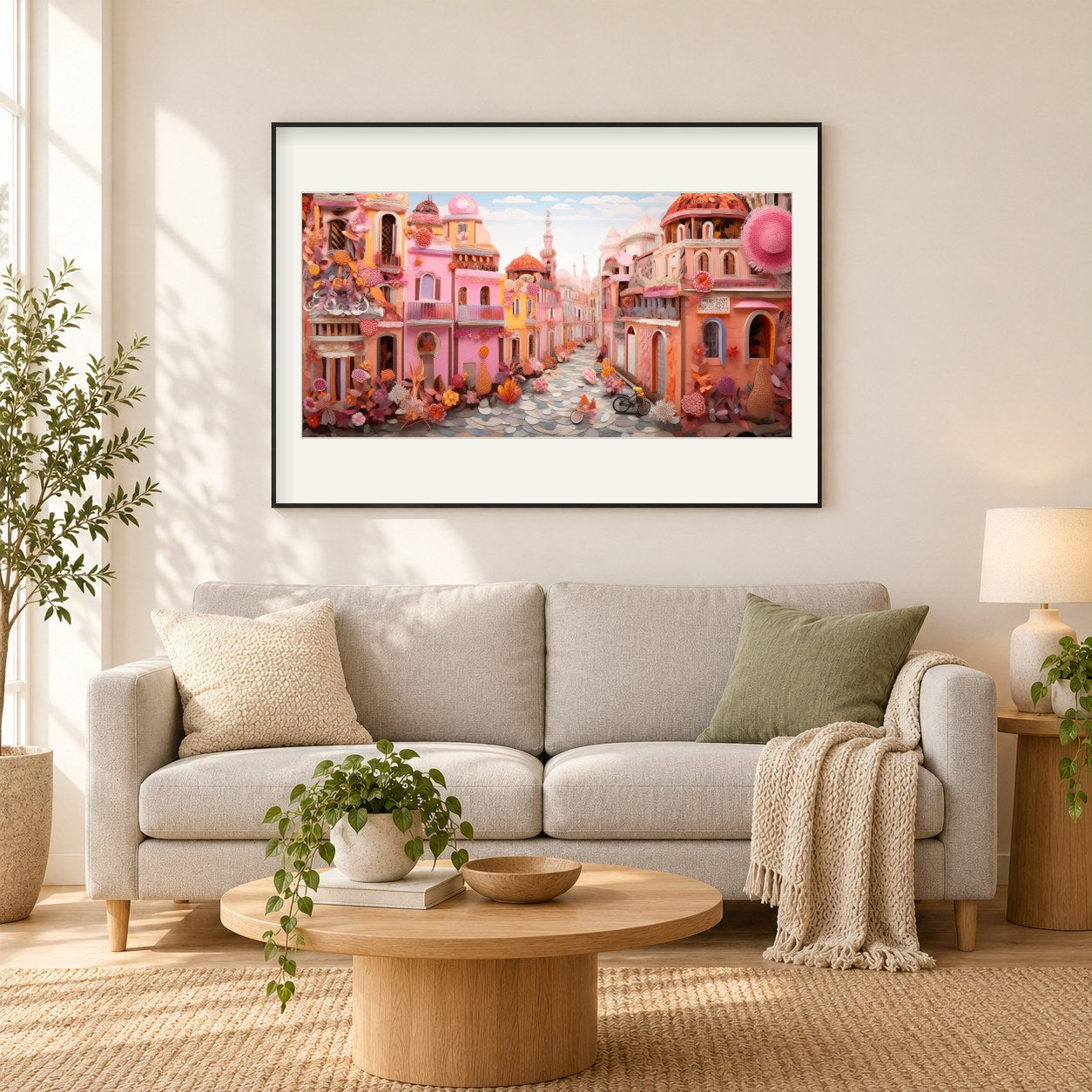 Eine Traumlandstraße als gerahmtes Diamond Painting im Wohnzimmer