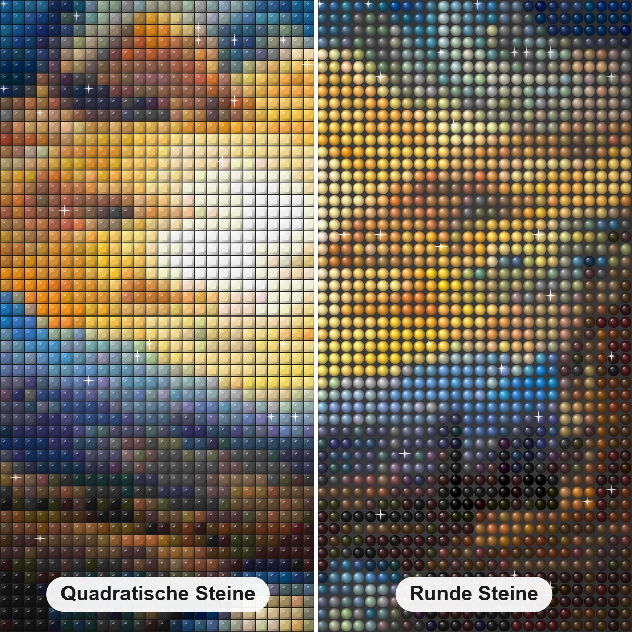 Ein weit entferntes Schloss zum Besuchen Diamond Painting Nahaufnahme mit quadratischen und runden Steinen