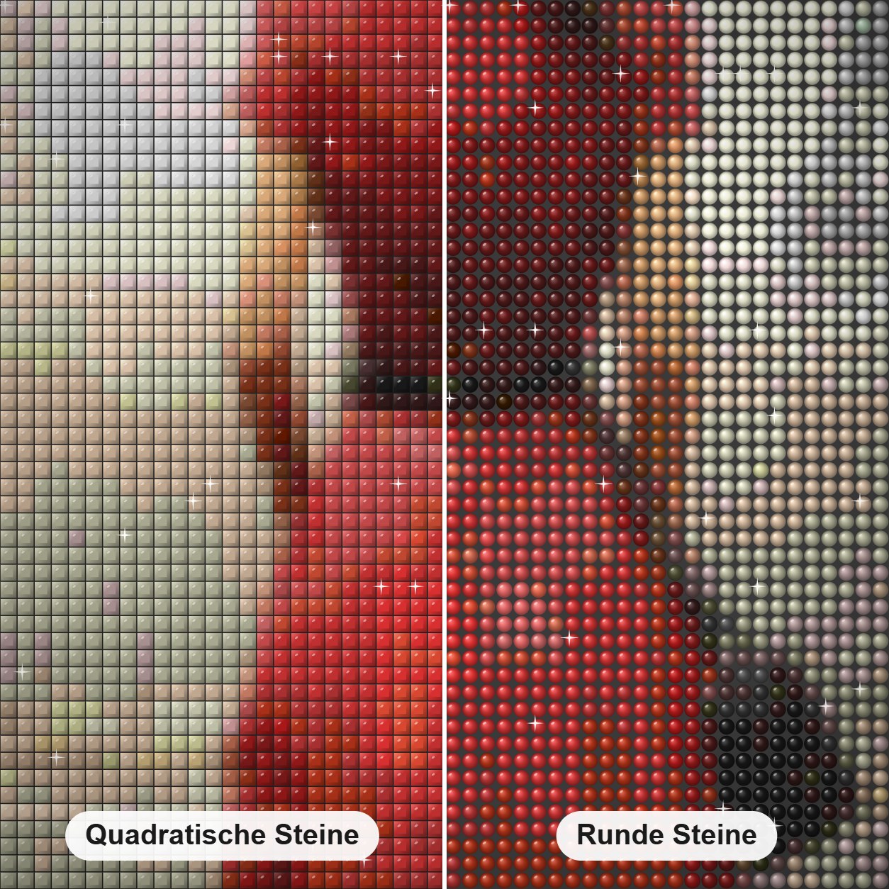 Ein Mädchen in Paris Diamond Painting Nahaufnahme mit quadratischen und runden Steinen