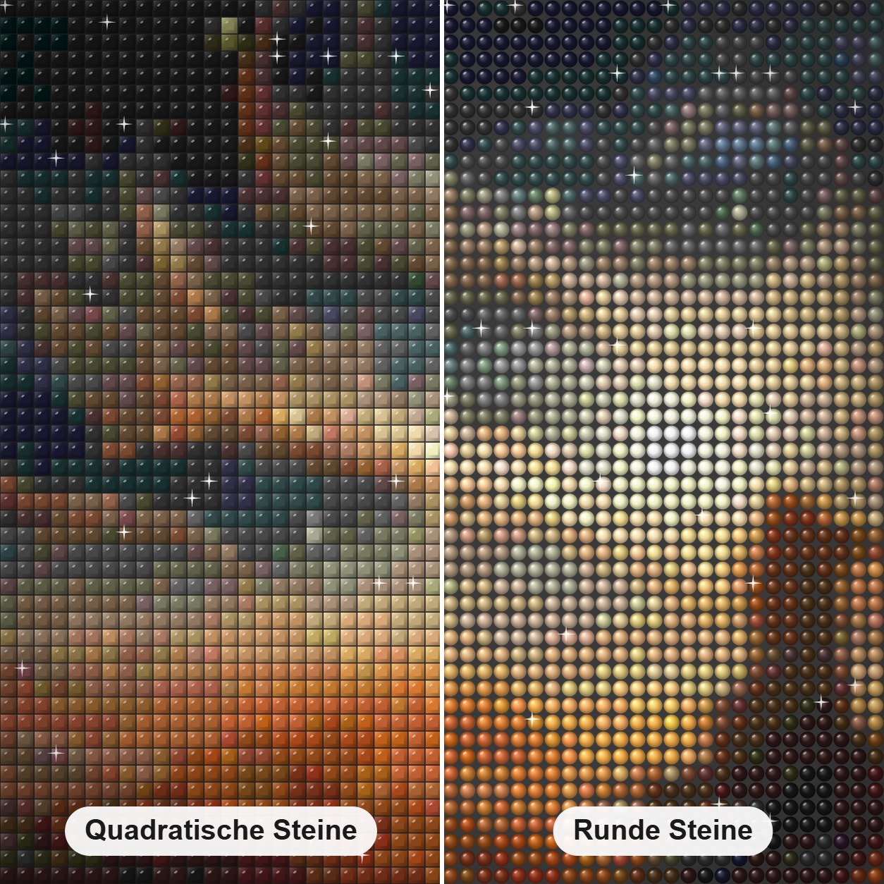Ein Mädchen geht zum Sonnenuntergang Diamond Painting Nahaufnahme mit quadratischen und runden Steinen