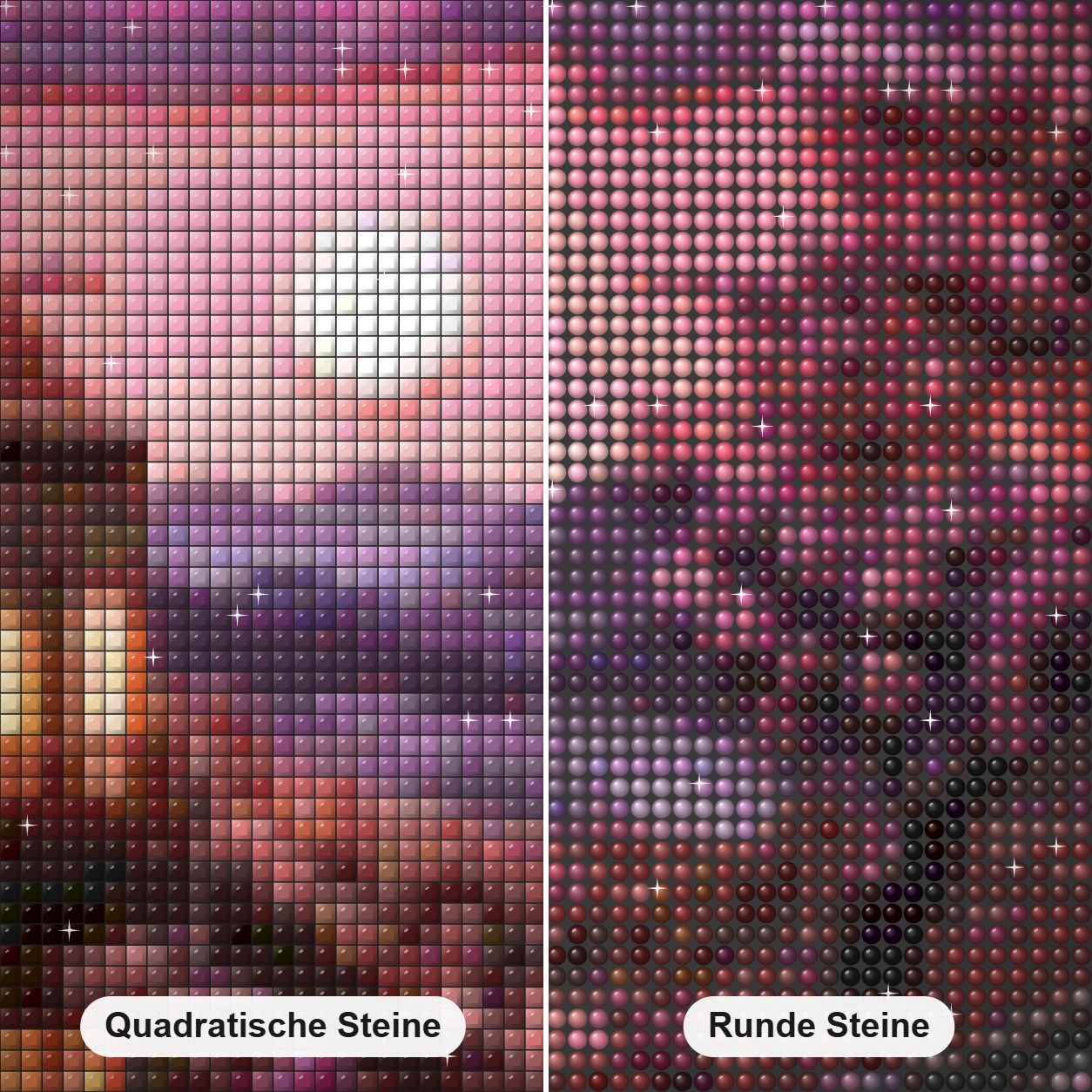 Eine lebendige Aussicht auf den Sonnenuntergang Diamond Painting Nahaufnahme mit quadratischen und runden Steinen