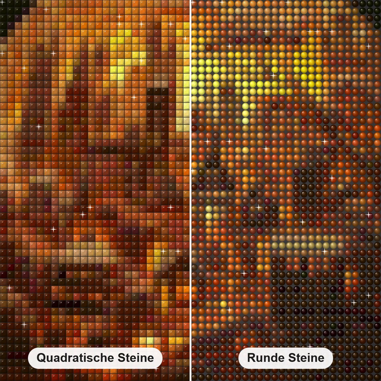 Ein Miniaturdorf in einem Kürbis Diamond Painting Nahaufnahme mit quadratischen und runden Steinen