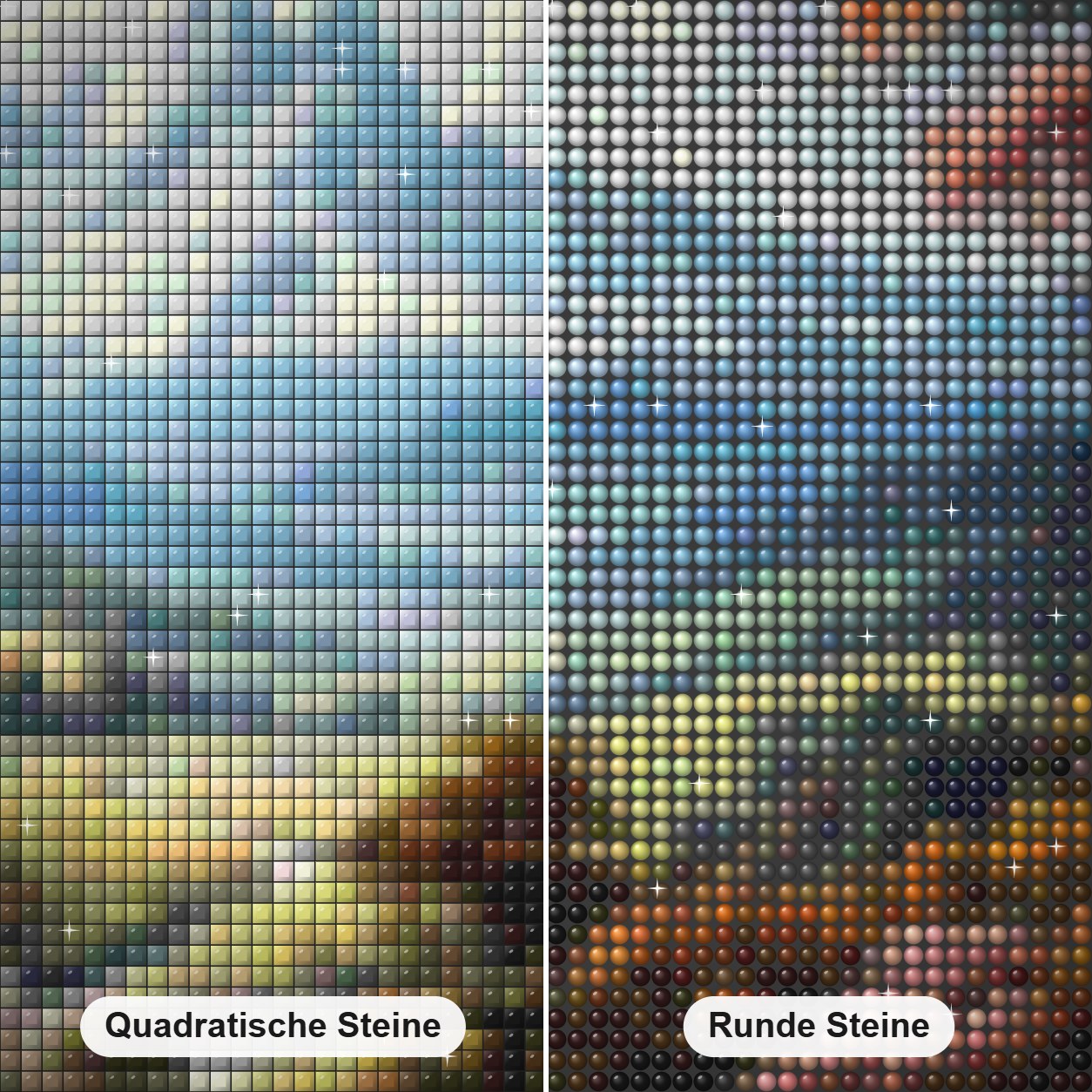 Ein friedlicher Tag in der Wildnis Diamond Painting Nahaufnahme mit quadratischen und runden Steinen