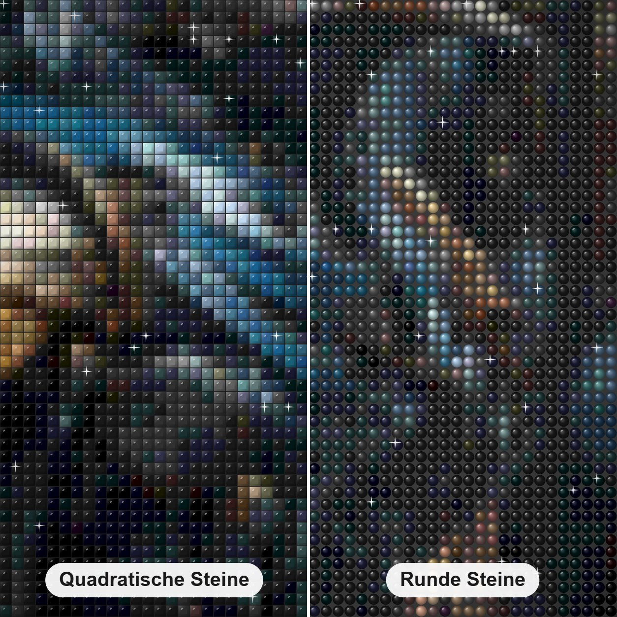 Ein Robotervogel - Gemälde von Diamond Diamond Painting Nahaufnahme mit quadratischen und runden Steinen