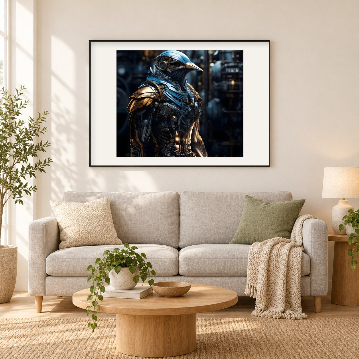 Ein Robotervogel - Gemälde von Diamond als gerahmtes Diamond Painting im Wohnzimmer