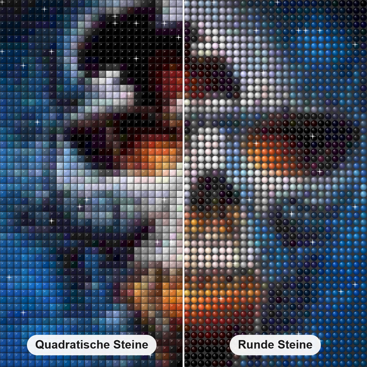 Abstrakte Schädelkunst Diamond Painting Nahaufnahme mit quadratischen und runden Steinen