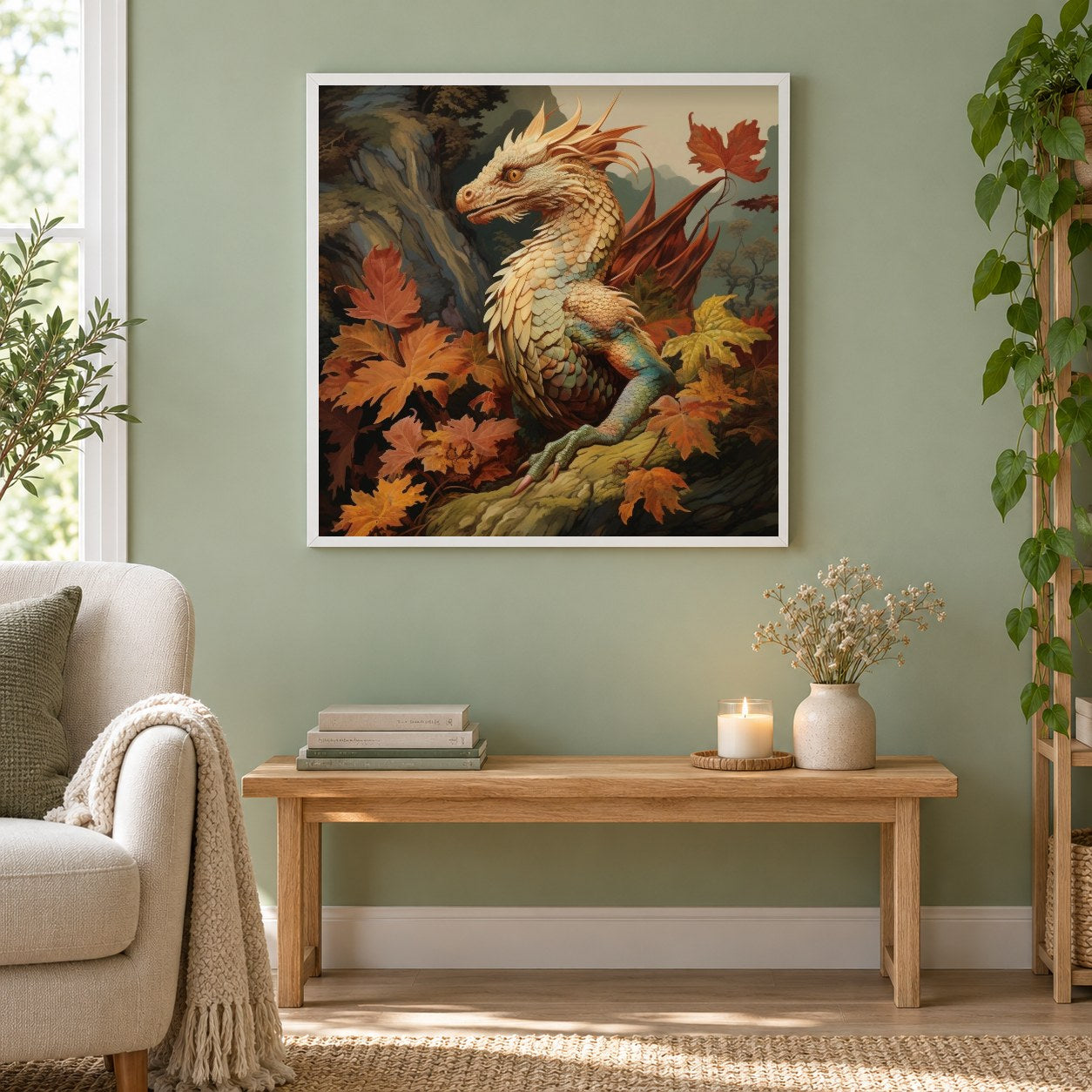 Abenteuer in mythischen Ländern als gerahmtes Diamond Painting im Wohnzimmer