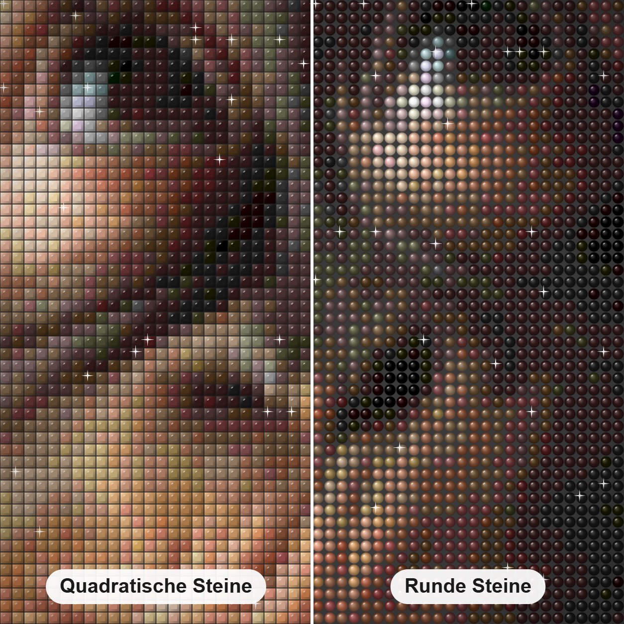 Affengesicht Diamond Painting Nahaufnahme mit quadratischen und runden Steinen