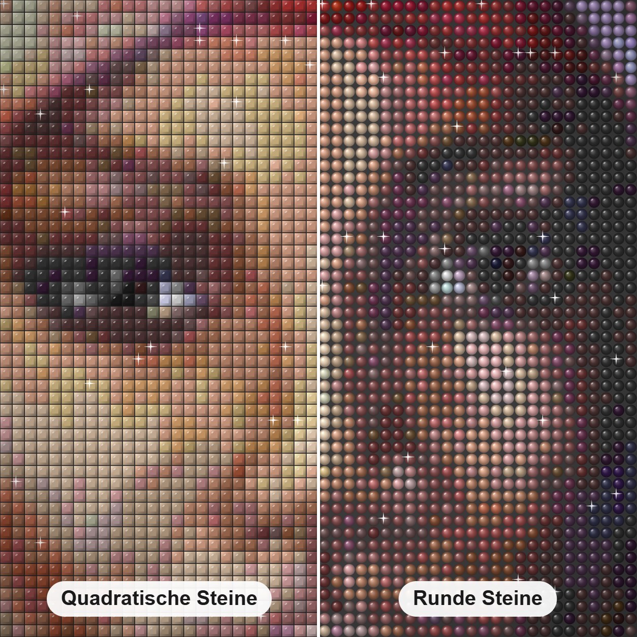 Afrikanische Dame Diamond Painting Nahaufnahme mit quadratischen und runden Steinen