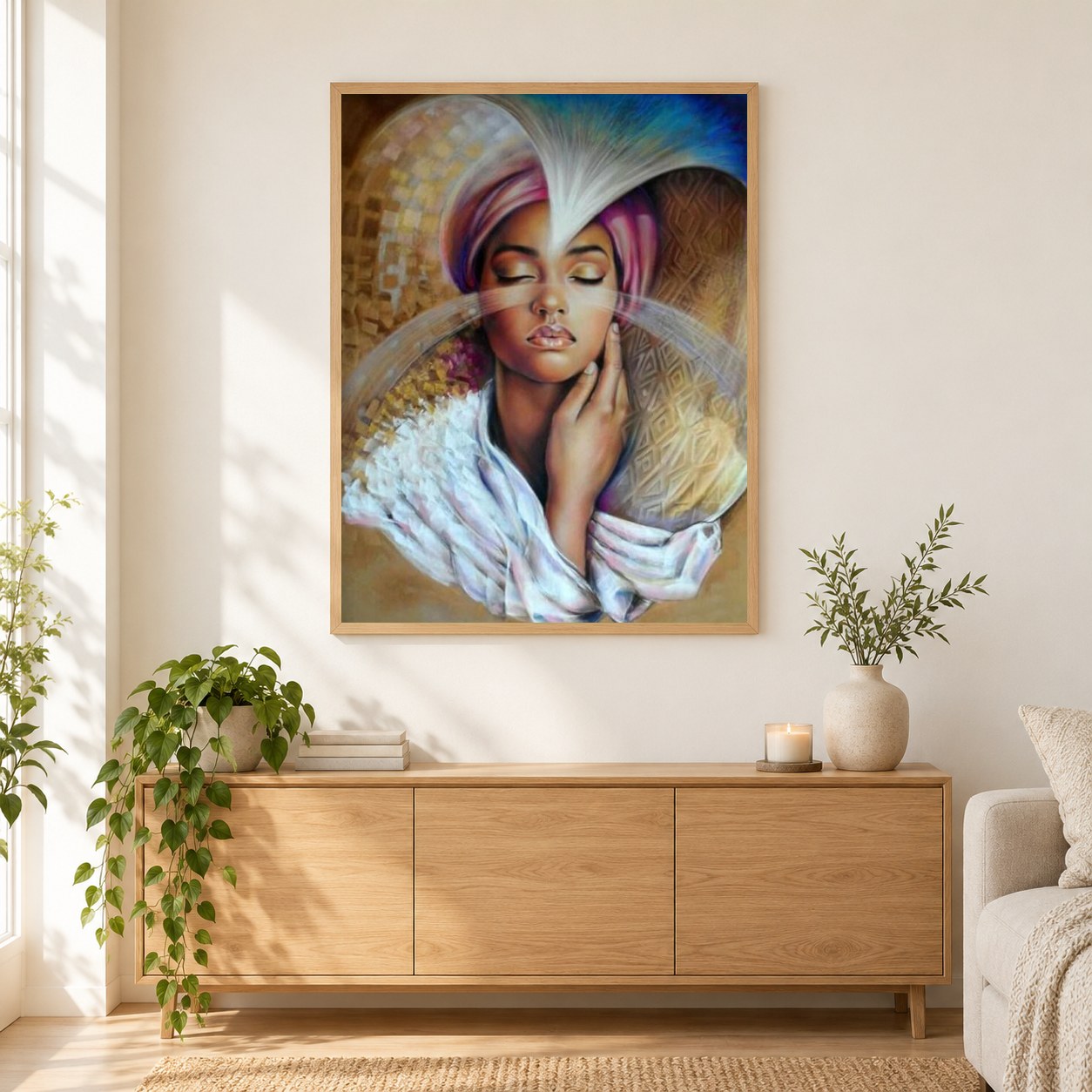 Afrikanische Schönheit von Emilia wilk als gerahmtes Diamond Painting im Wohnzimmer