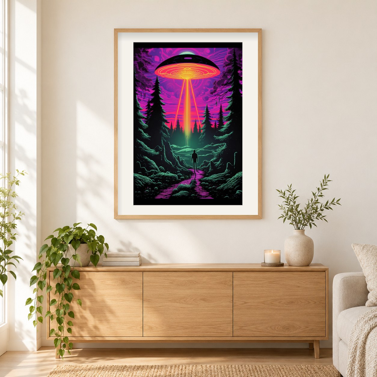 Alien Invasion als gerahmtes Diamond Painting im Wohnzimmer