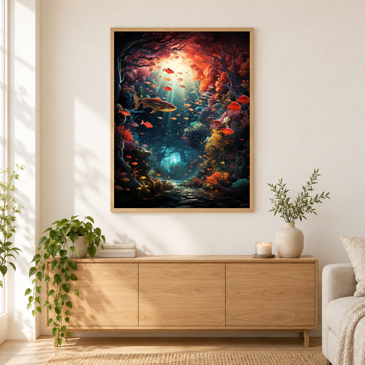 Erstaunliches Meeresleben als gerahmtes Diamond Painting im Wohnzimmer