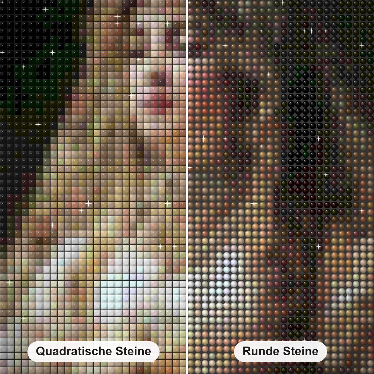 Anastasia Romanovna Diamond Painting Nahaufnahme mit quadratischen und runden Steinen
