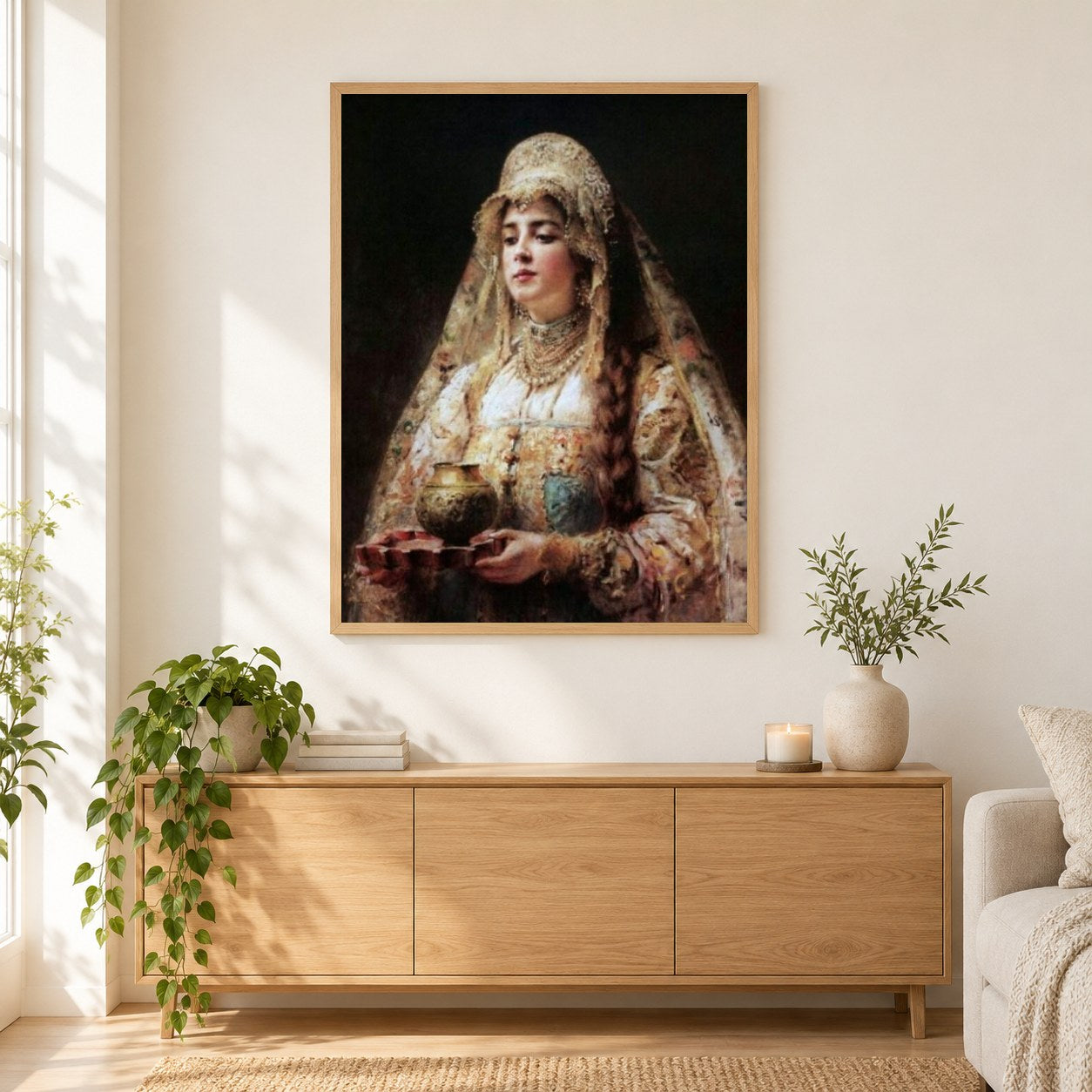 Anastasia Romanovna als gerahmtes Diamond Painting im Wohnzimmer