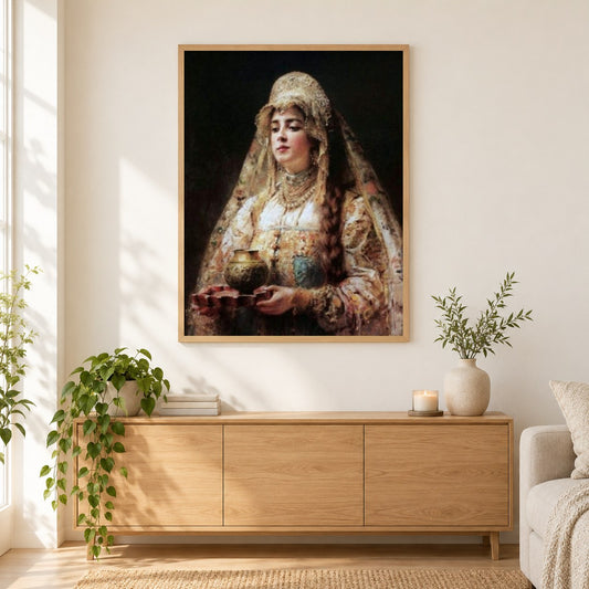 Anastasia Romanovna als gerahmtes Diamond Painting im Wohnzimmer