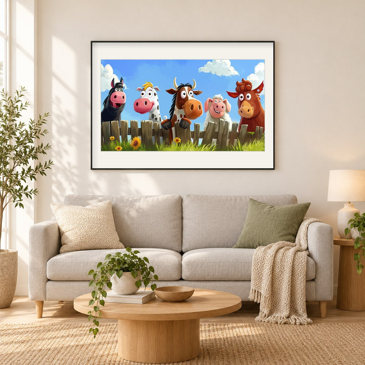 Tiere, die vor Freude herumtollen als gerahmtes Diamond Painting im Wohnzimmer