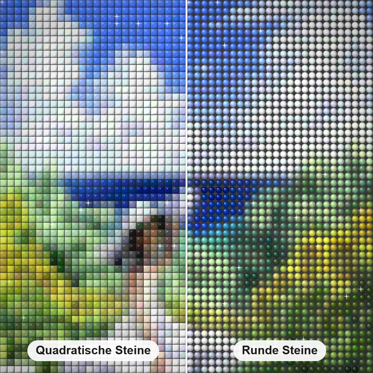 Anime Mädchen im Sonnenblumenfeld Diamond Painting Nahaufnahme mit quadratischen und runden Steinen