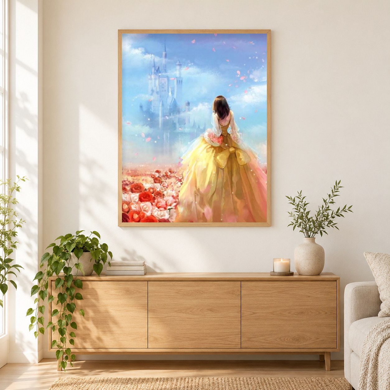 Anime Princess & ihr Schloss als gerahmtes Diamond Painting im Wohnzimmer