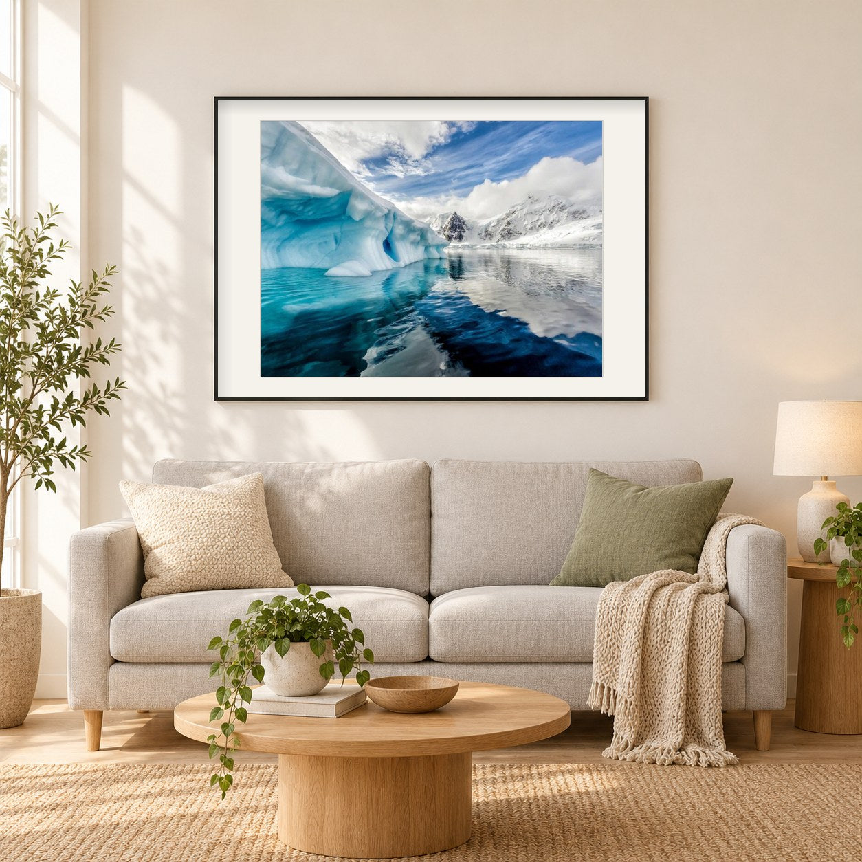 Antarktischer Eisberg als gerahmtes Diamond Painting im Wohnzimmer