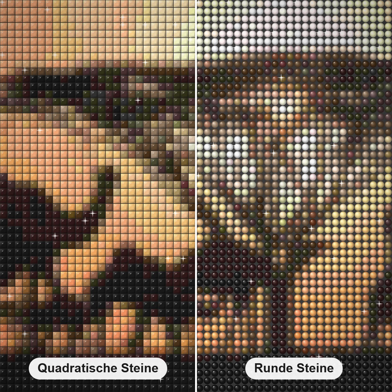 Arabische Kamele Diamond Painting Nahaufnahme mit quadratischen und runden Steinen