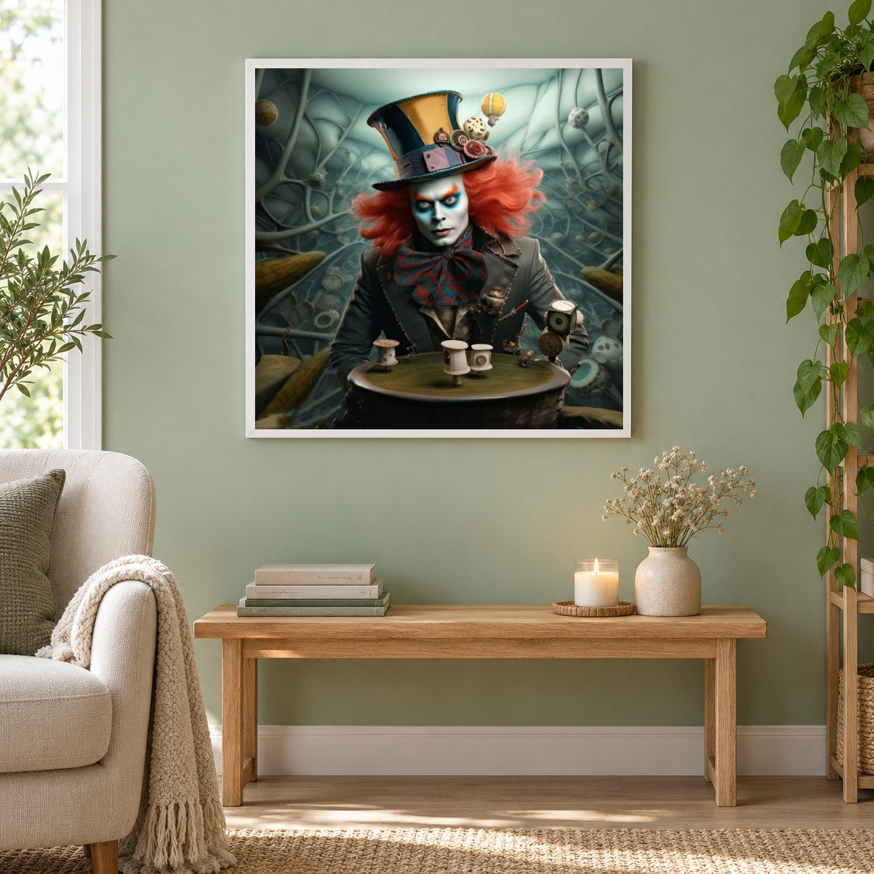 Bist du bereit für meine Tricks? als gerahmtes Diamond Painting im Wohnzimmer