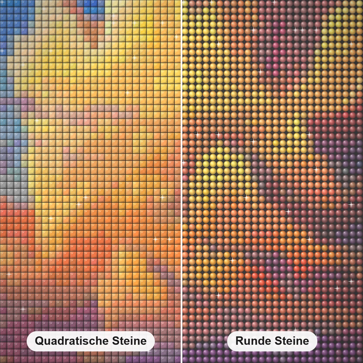 Aufstieg - Kunst des Jonn Einerssen Diamond Painting Nahaufnahme mit quadratischen und runden Steinen