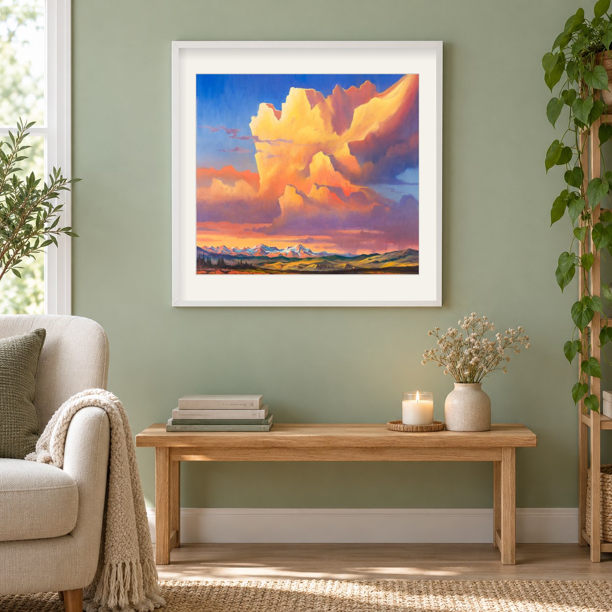 Aufstieg - Kunst des Jonn Einerssen als gerahmtes Diamond Painting im Wohnzimmer