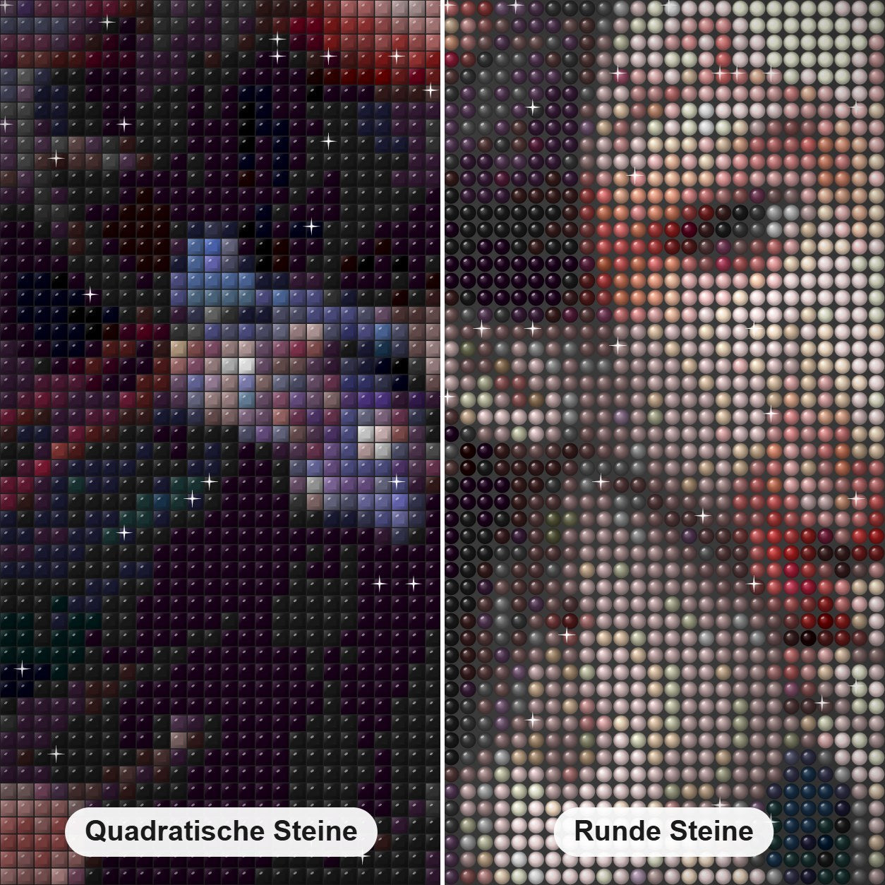 Asiatische Schönheit Diamond Painting Nahaufnahme mit quadratischen und runden Steinen