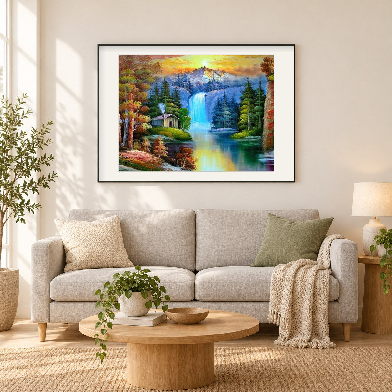Atemberaubende Natur als gerahmtes Diamond Painting im Wohnzimmer