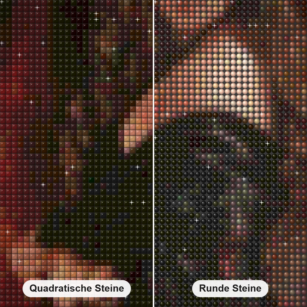 Atemberaubende Schönheit in Schwarz Diamond Painting Nahaufnahme mit quadratischen und runden Steinen