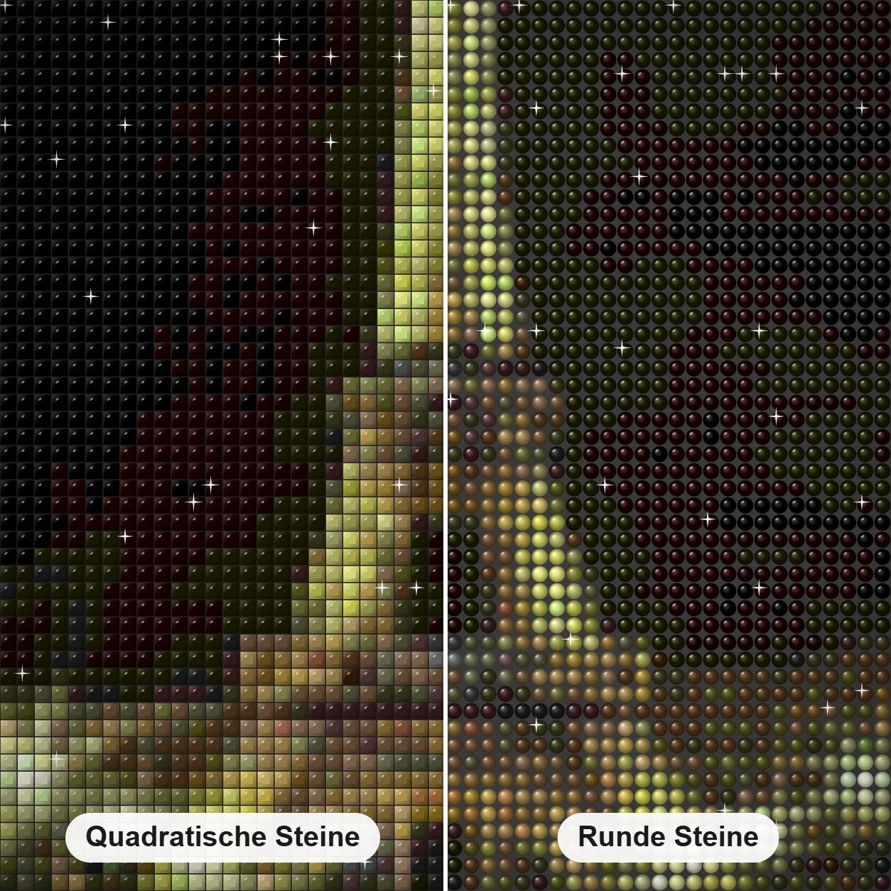 Atemberaubender Eiffelturm in Nachtlichtern Diamond Painting Nahaufnahme mit quadratischen und runden Steinen
