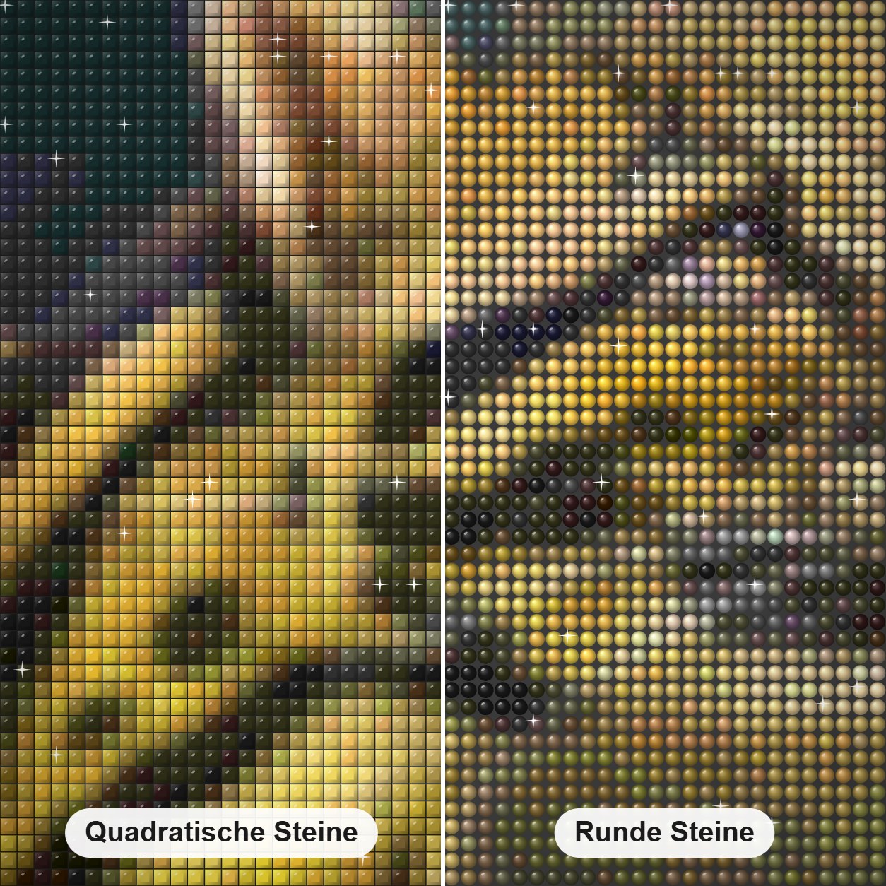Atemberaubender Gepard. Diamond Painting Nahaufnahme mit quadratischen und runden Steinen