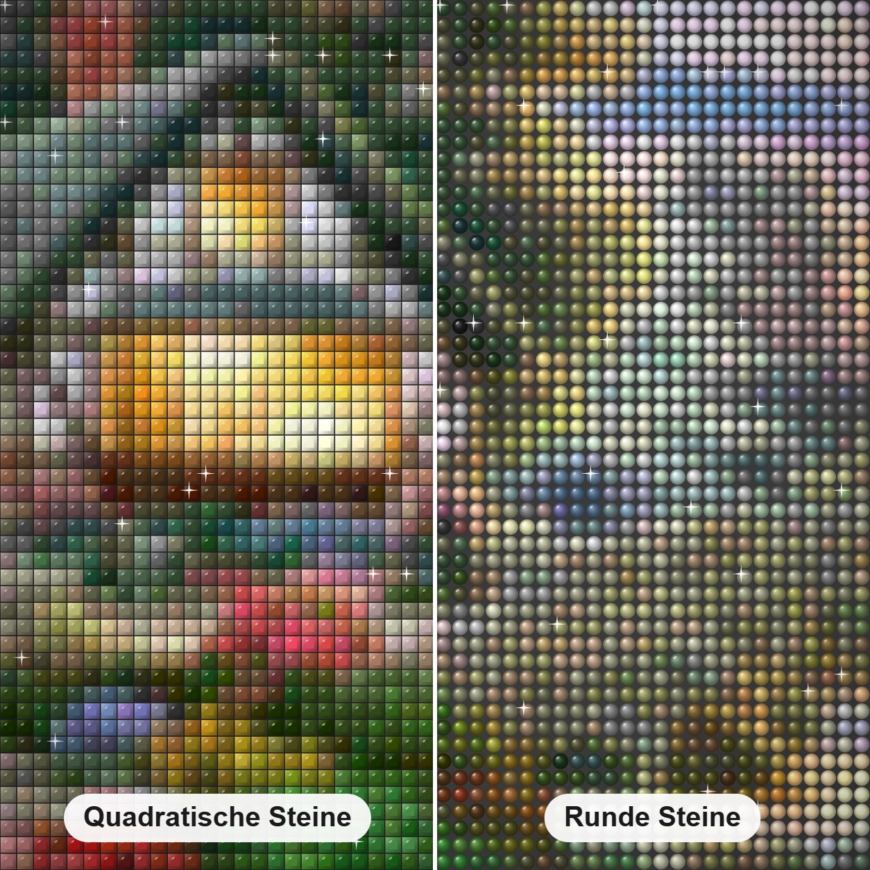 Atemberaubender Traumort Diamond Painting Nahaufnahme mit quadratischen und runden Steinen