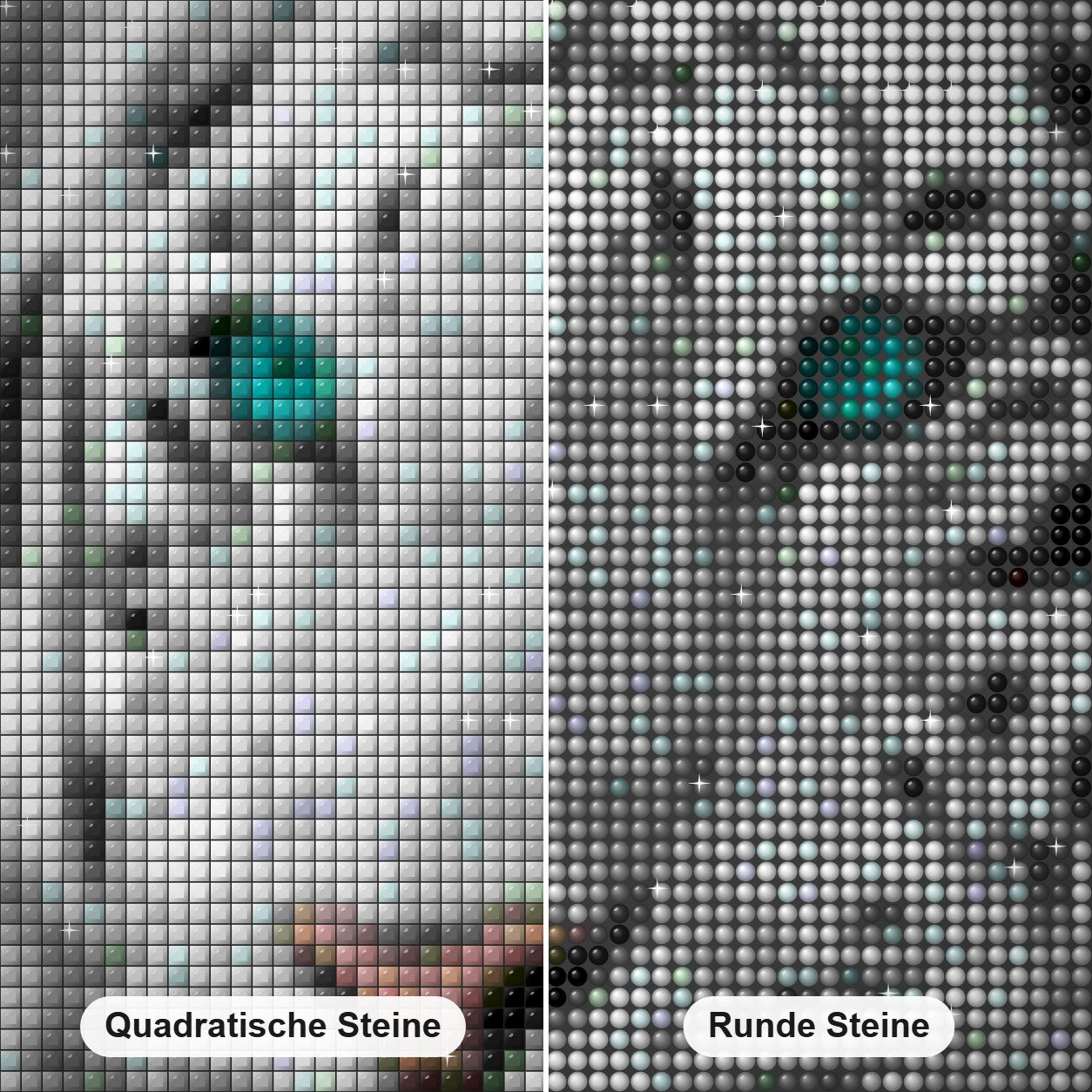Atemberaubender weißer Tiger Diamond Painting Nahaufnahme mit quadratischen und runden Steinen