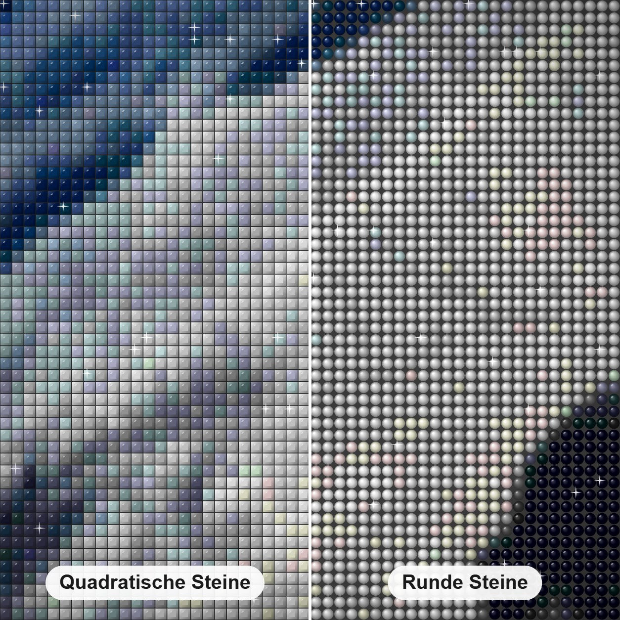 Auf der Suche nach Süßwasser an schneebedeckten Orten Diamond Painting Nahaufnahme mit quadratischen und runden Steinen