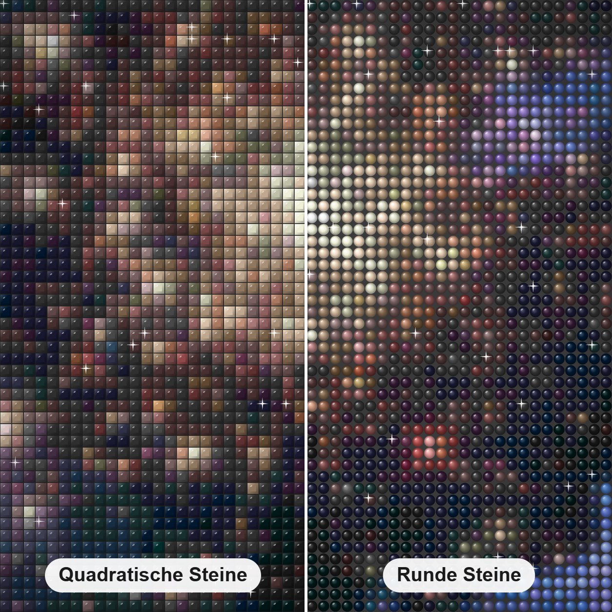 Ausbruch eines himmlischen Feuerwerks Diamond Painting Nahaufnahme mit quadratischen und runden Steinen
