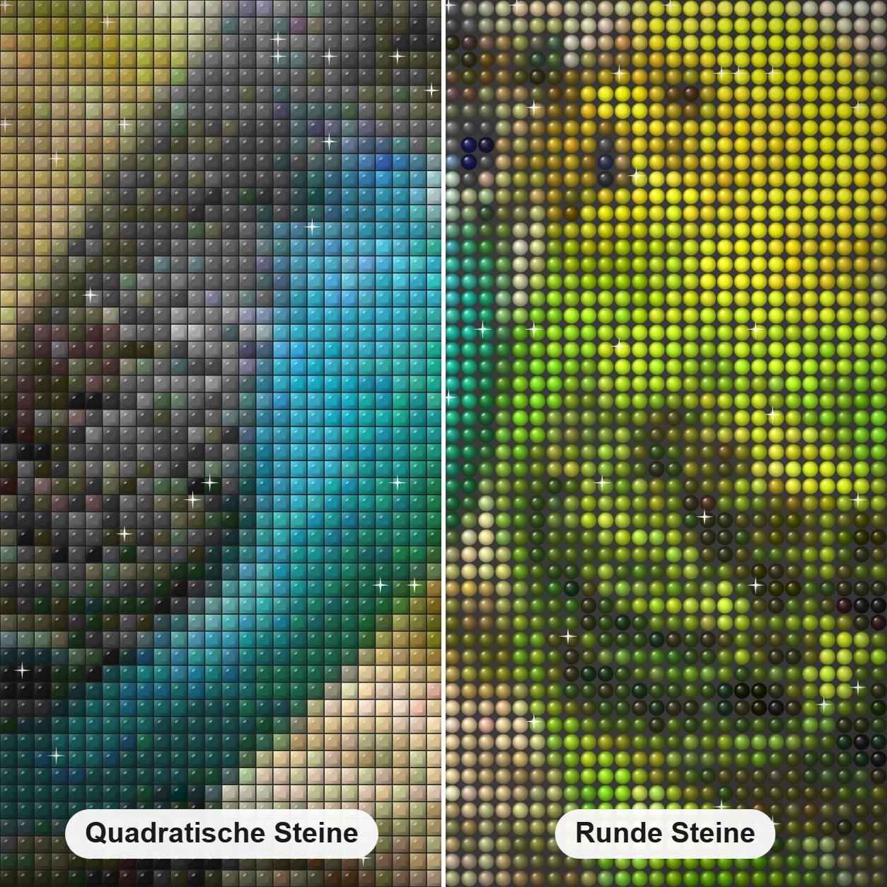 Australische Papageien Diamond Painting Nahaufnahme mit quadratischen und runden Steinen