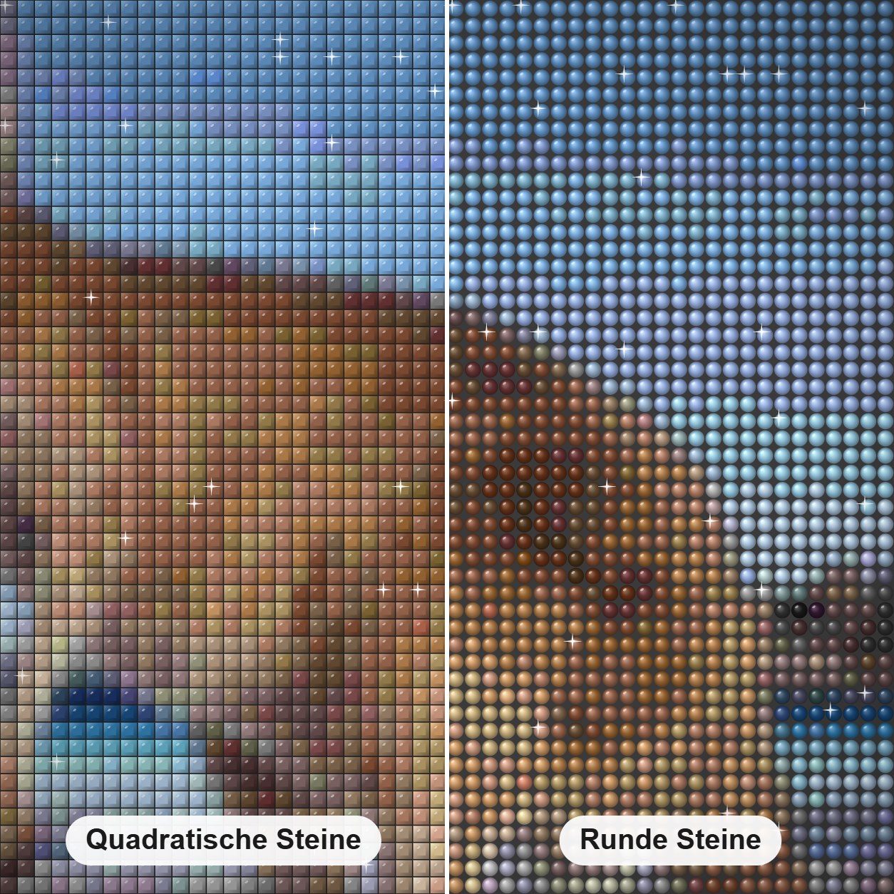 Australisches Känguru am Strand Diamond Painting Nahaufnahme mit quadratischen und runden Steinen