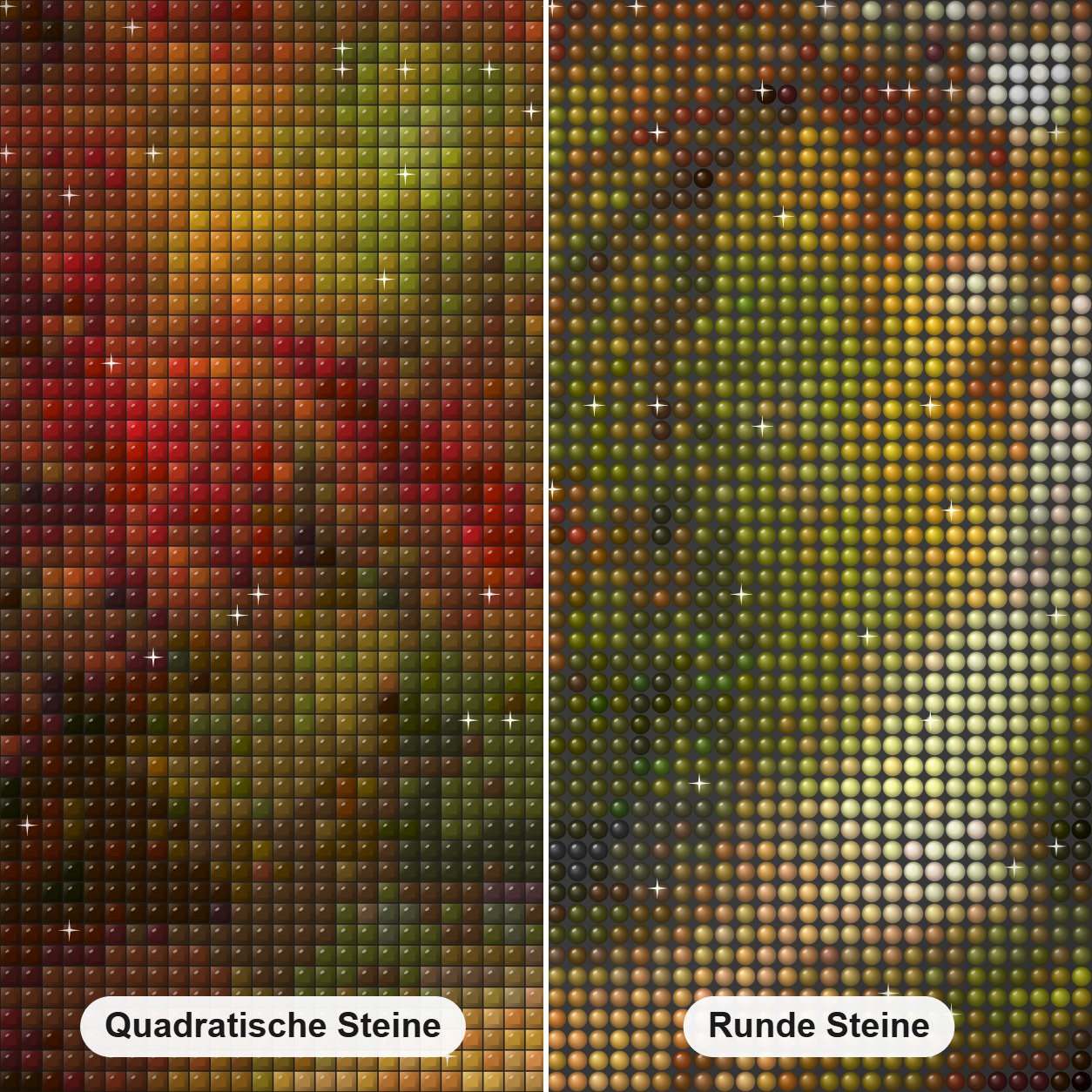 herbstlicher Waldrand - Kunst des Denise Dundon Diamond Painting Nahaufnahme mit quadratischen und runden Steinen
