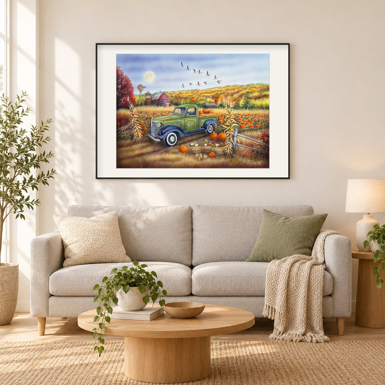 Herbsternte -Kunst des Robert Andrea als gerahmtes Diamond Painting im Wohnzimmer