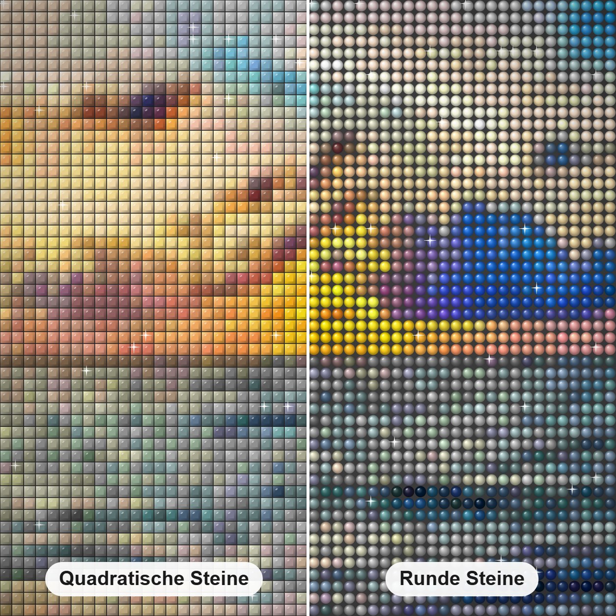 Azurblauer Sonnenuntergang - Kunst des Denise Dundon Diamond Painting Nahaufnahme mit quadratischen und runden Steinen