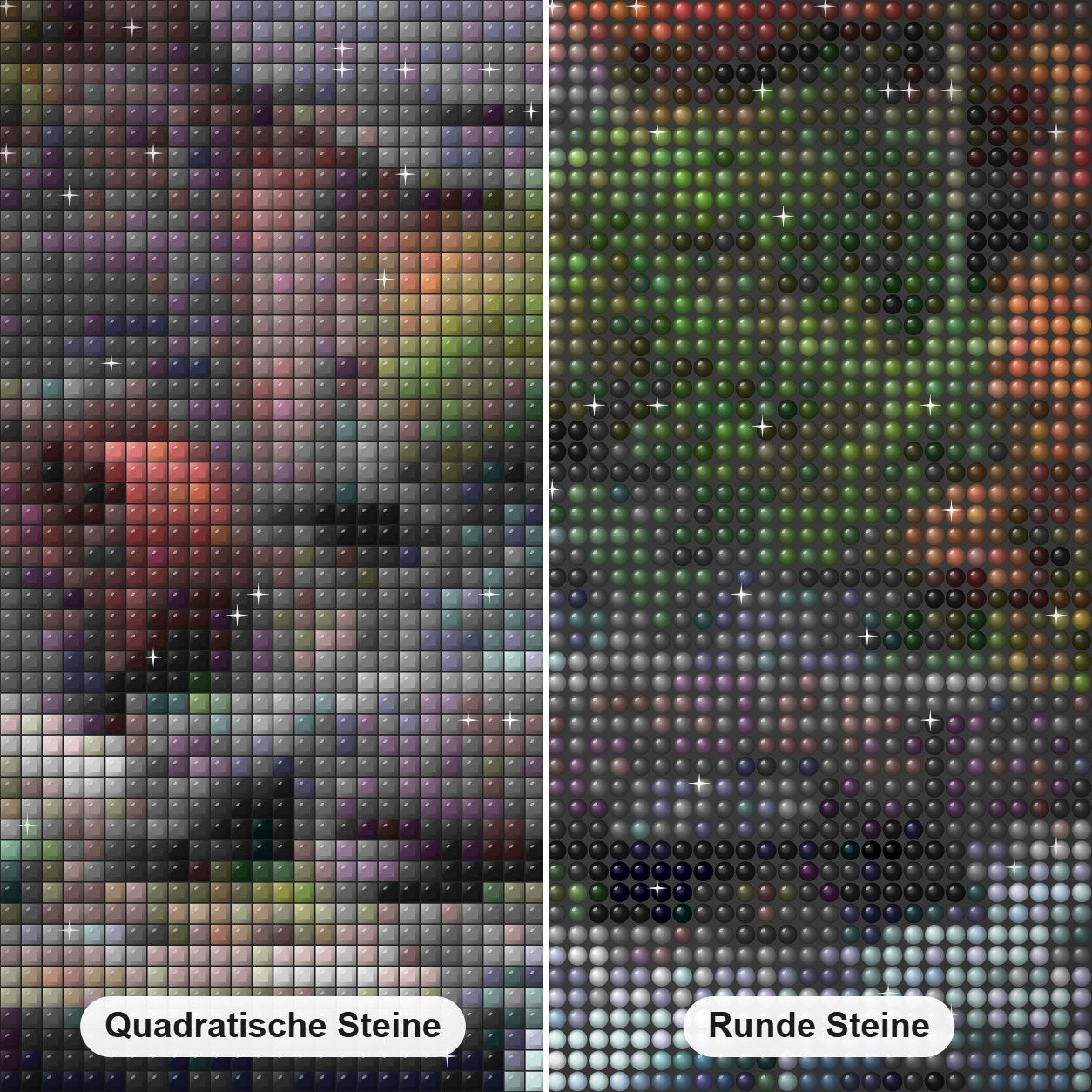 Babcock State Park Diamond Painting Nahaufnahme mit quadratischen und runden Steinen