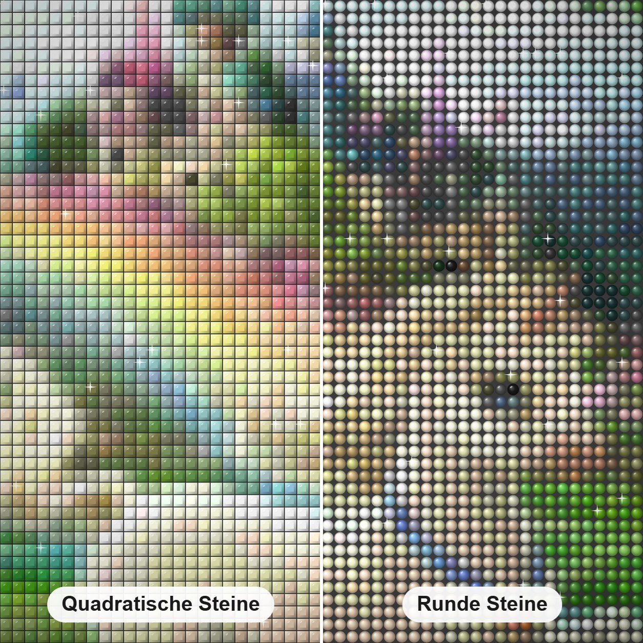 Baby Einhorn & Schloss im Fantasieland Diamond Painting Nahaufnahme mit quadratischen und runden Steinen