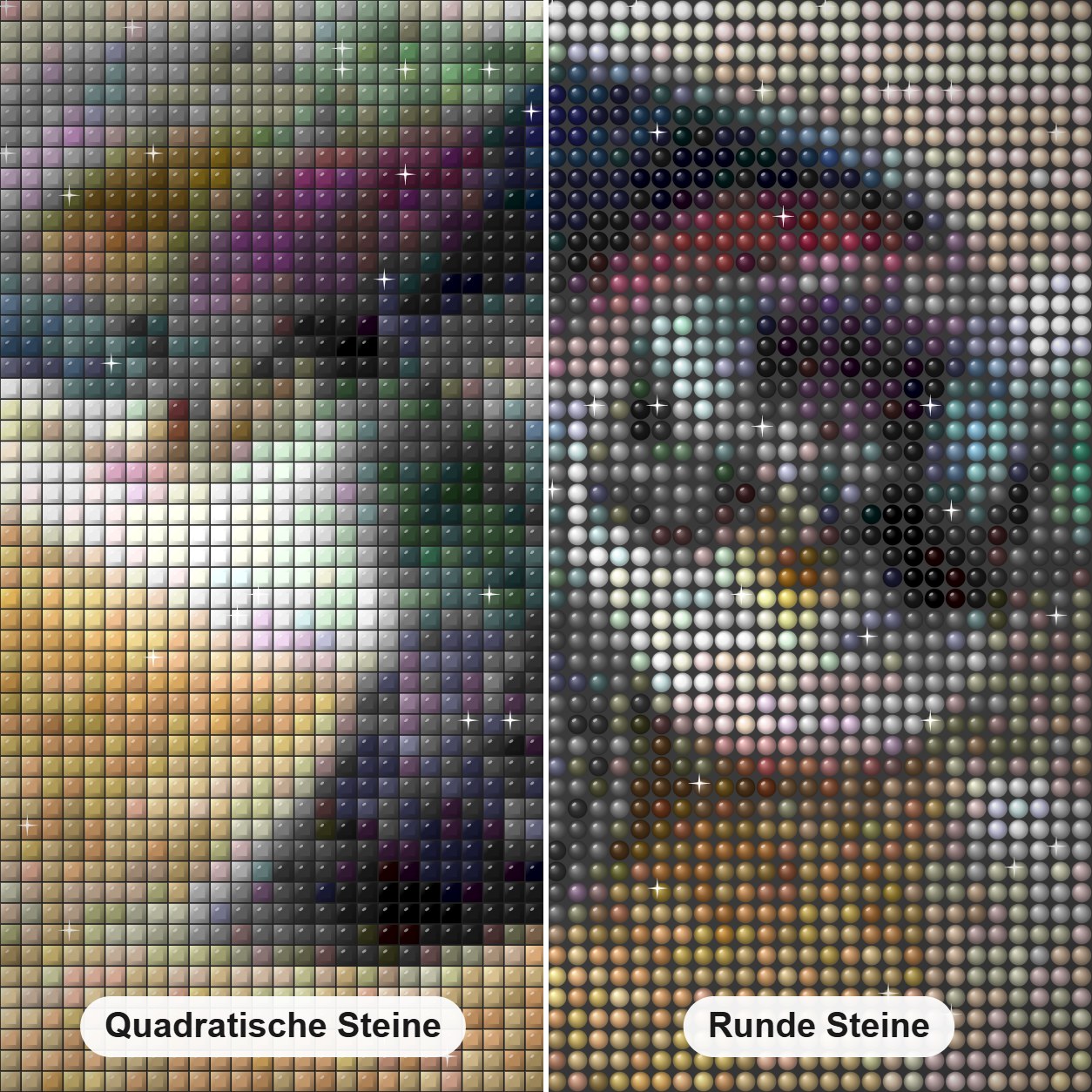 Baby Schildkröte Diamond Painting Nahaufnahme mit quadratischen und runden Steinen