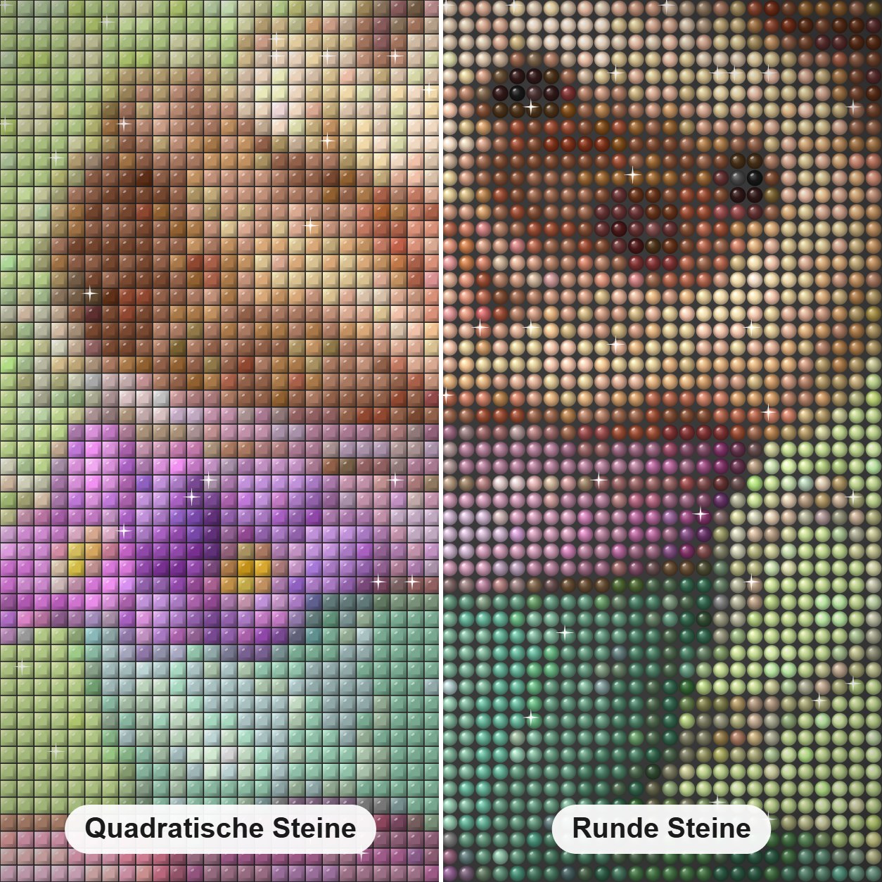 Babyigel in einer Tasse Diamond Painting Nahaufnahme mit quadratischen und runden Steinen