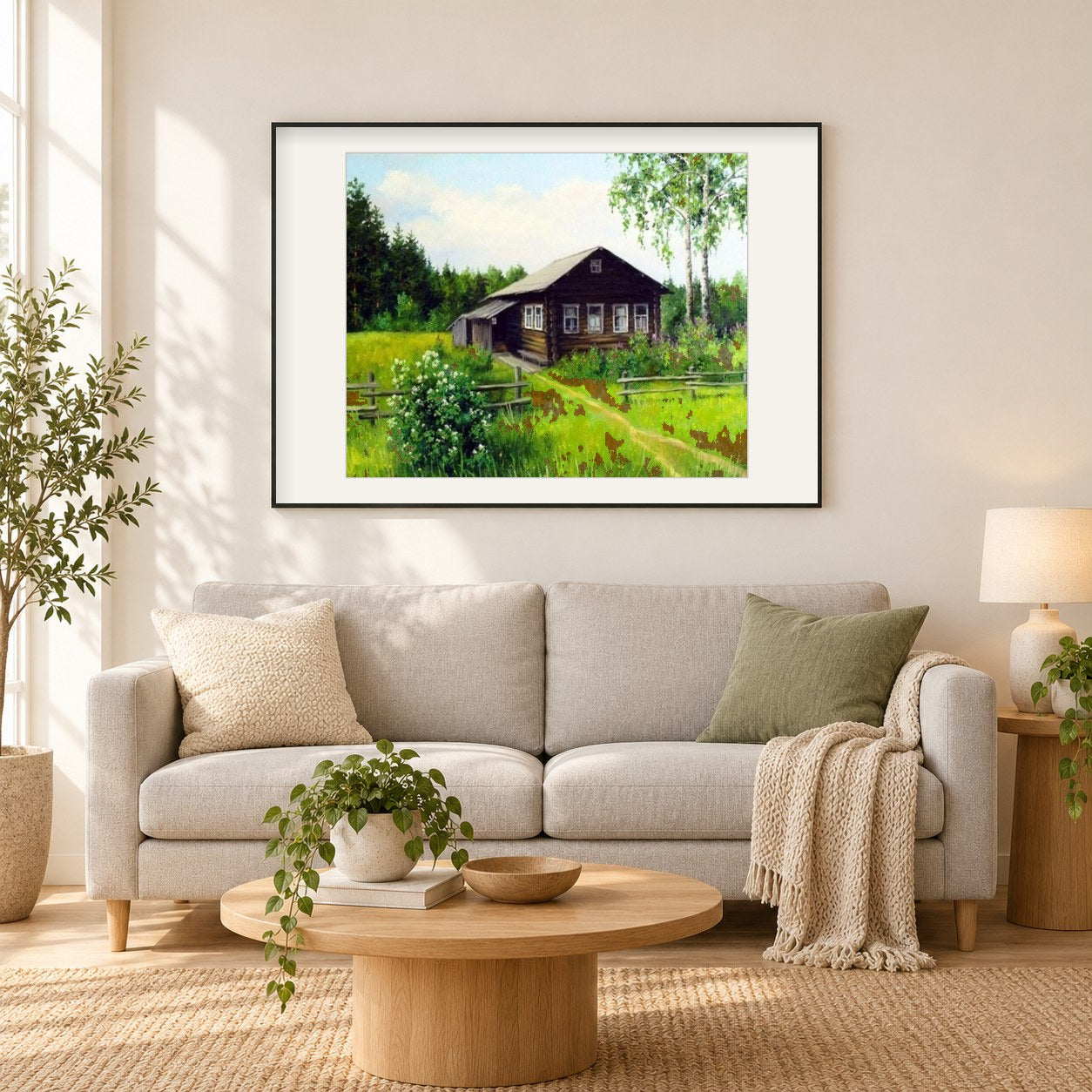 Bauernhaus als gerahmtes Diamond Painting im Wohnzimmer