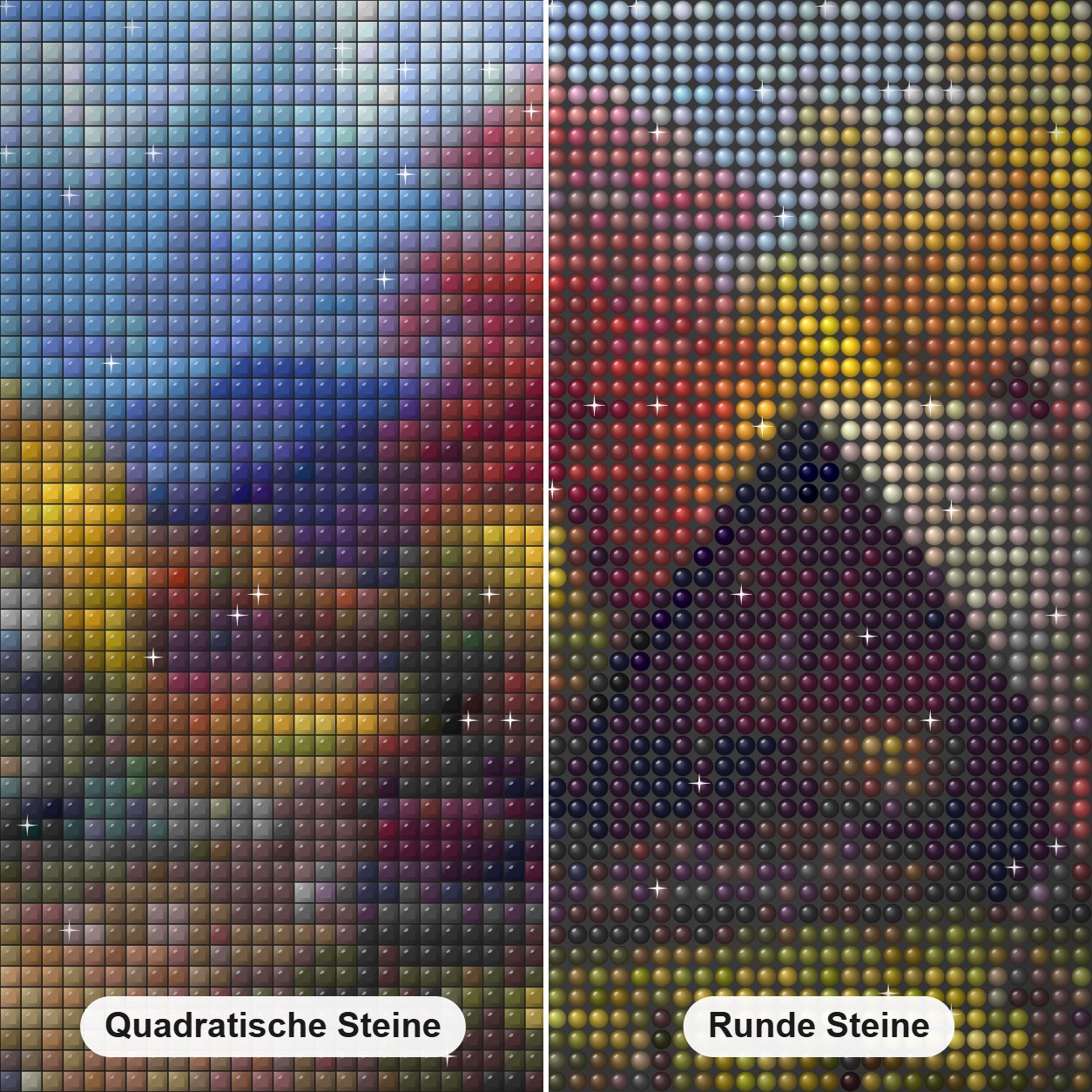 Bauernhof Bild malen von Diamanten Diamond Painting Nahaufnahme mit quadratischen und runden Steinen